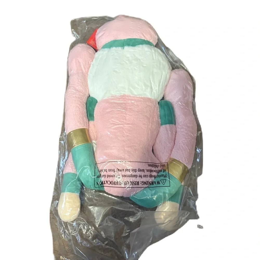 Pink and Green Nutcracker Plush Pillow Decor Christmas NEW Large 40”x12”x4.5”